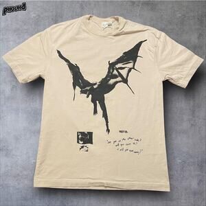 Posty Co. Shirt Mens Small Beige Tan Bat Graphic Quote Post Malone Tee Music